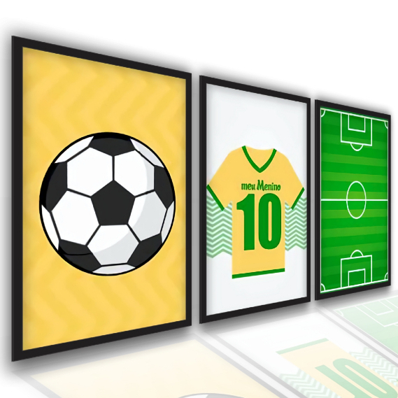 Quadro Mosaico 5 Peças Para Sala/Quarto Decoração Bolas de Futebol