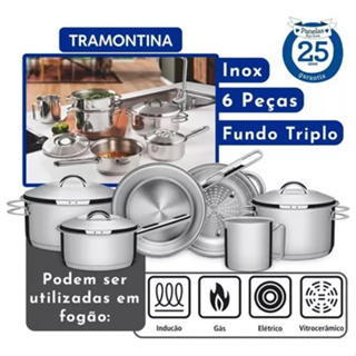 Jogo de Panelas Tramontina Solar 6 Peças Indução Aço Inox Fundo Triplo