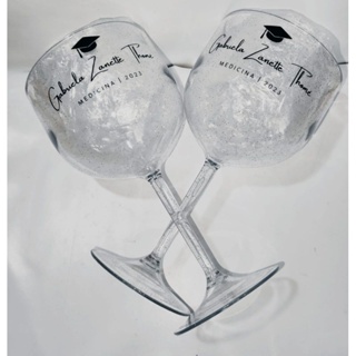 100 Taças de Gin 450 ml GLITTER PRATA personalizada em 1 cor