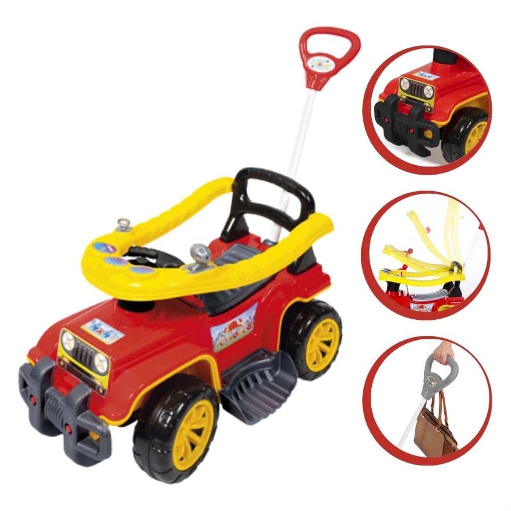 Carrinho de Passeio Infantil Andador Com Empurrador Jip Jip Quadriciclo Para Crianças Maral