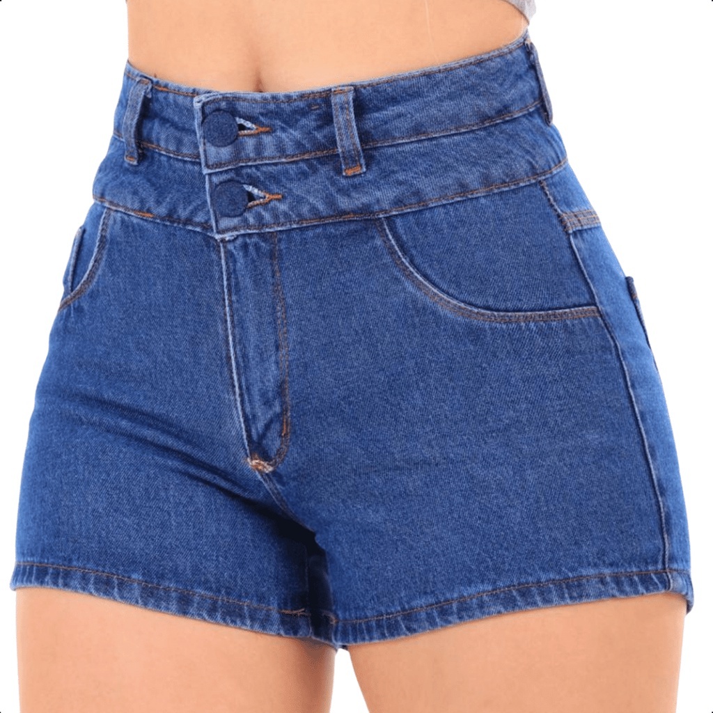 Short Jeans Feminino Com Lycra Cintura Alta Shorts Levanta Bumbum Cós Alto  Destroyed Hot Pants