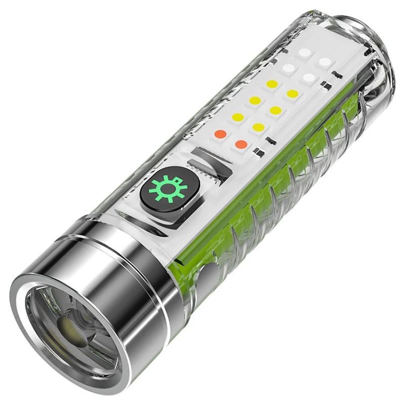 Lanterna Portatil USB C Recarregável LED Forte Com Ímã Multifuncional Transparente Luz Uv Portátil