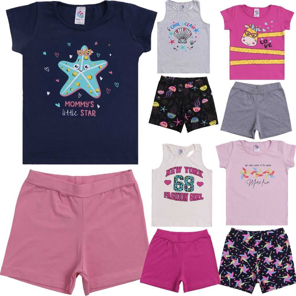 Combo Roupas De Crianças 5 Conjuntos De Menina Infantil / 1 a 8 Anos ...