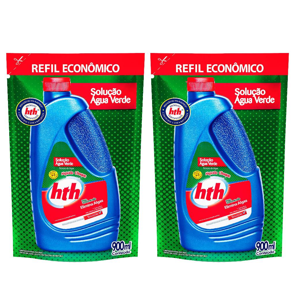 Kit 2 Algicida Choque 900ml solução agua verde HTH