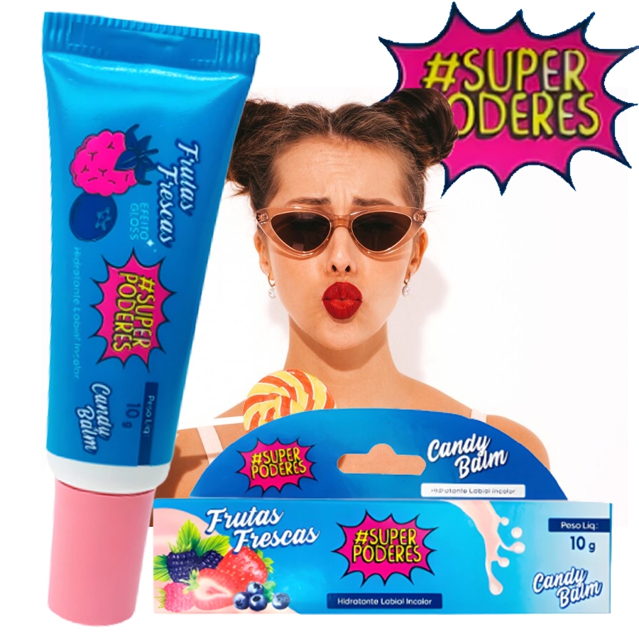 Super Poderes -Candy Lips Balm Hidratante Labial Não pegajoso idêntico ao carmed - TUTTI FRUTTI - FRUTAS FESCAS - Delicioso