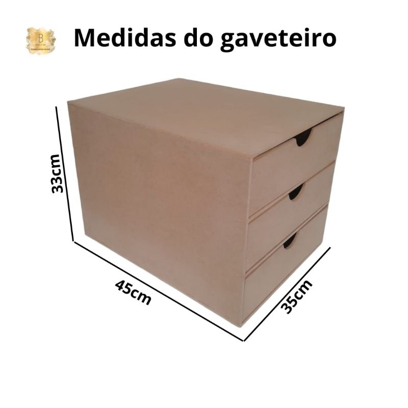 Organizador para Folhas A3 Gaveteiro Grande 3 Gavetas para Acessórios Maquiagem em MDF Crú 6mm Para Escritório e Casa Suporta 500 Folhas na Vertical por Gaveta