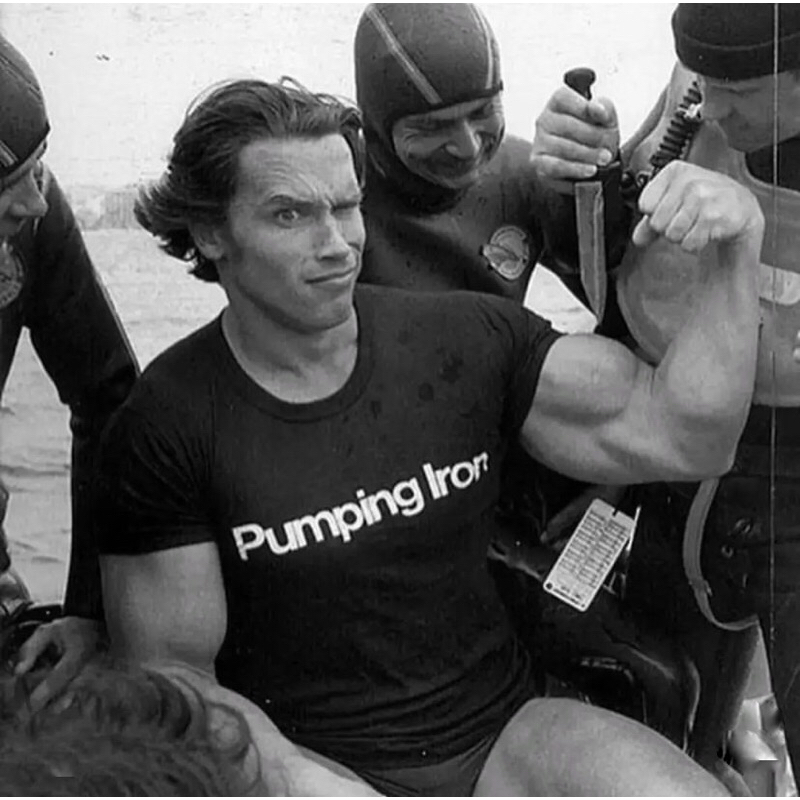 Camiseta Pumping Iron treino Mestre Arnold masculina