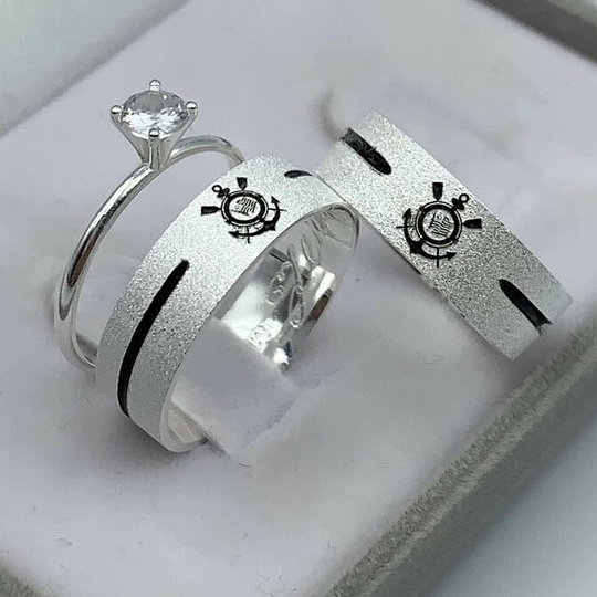 Aliança de Time Corinthians e outros time personalizaveis prata 925 5mm