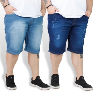 Kit 2 Bermuda Jeans Plus Size Masculina Premium Grande G1 G2 G3