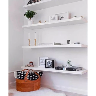 Kit Jogo 5 Prateleira Mdf Lisa Cor Branco Porta Quadros Fixação Invisivel
