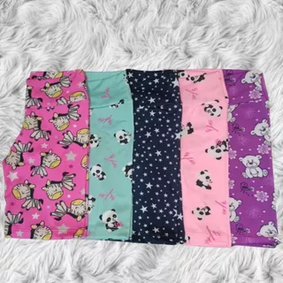 Kit Com 5 SHORTS Legging Suplex Moda Infantil Desenhos