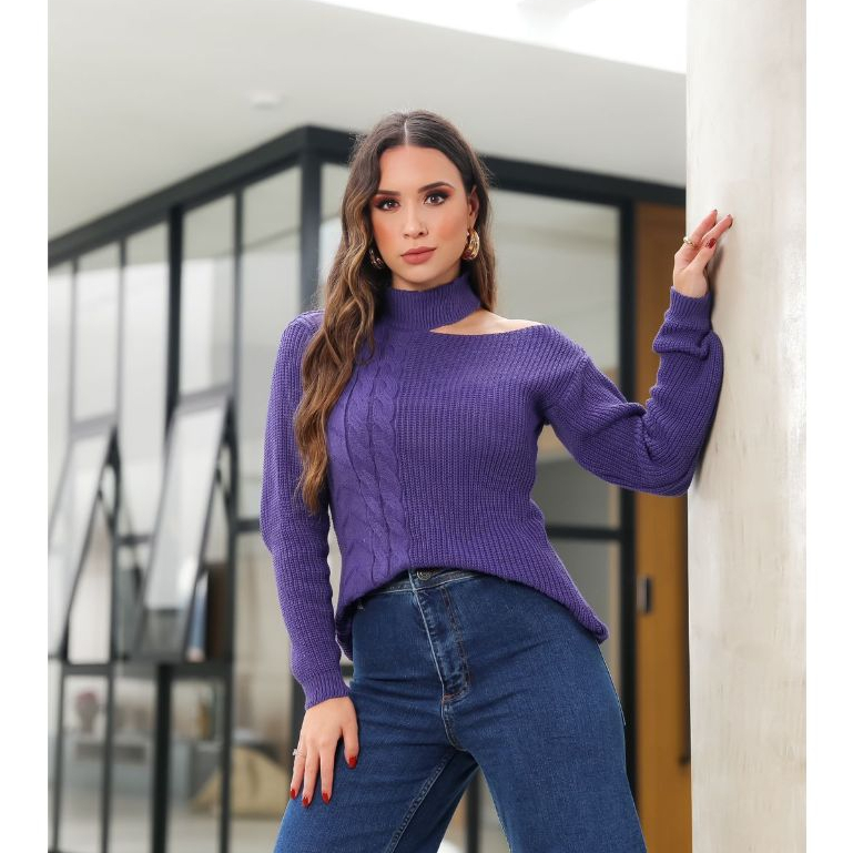 Blusa de Frio Feminina em Tricot c/ Gola Aberta. | Shopee Brasil