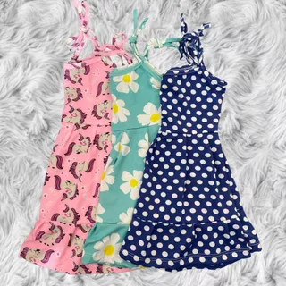 Kit Vestido Com 3 Unidades Estampado Moda Infantil Suplex Tendência Verão