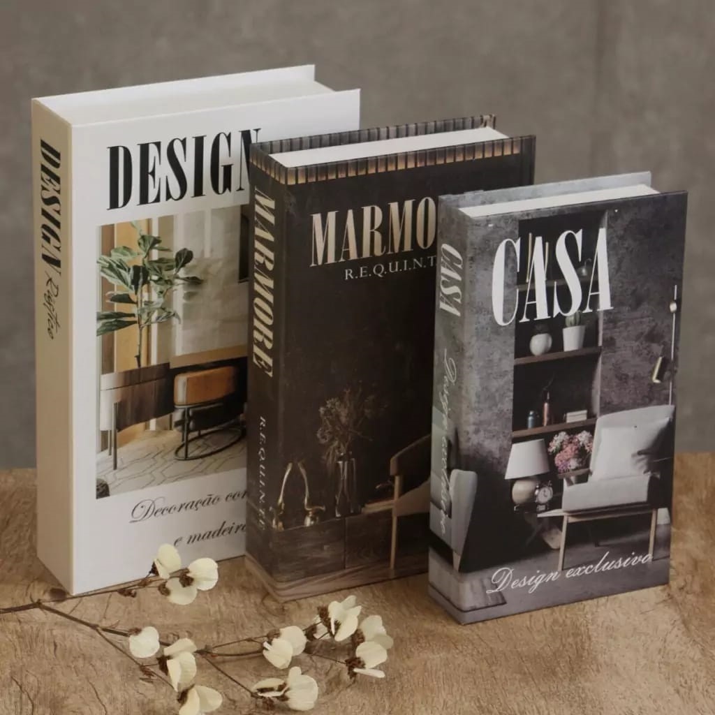 Kit 3 Caixas Livro Decorativo Porta Objetos Decoração Casa e Sala Multiuso Jogo de Livros Decorativos