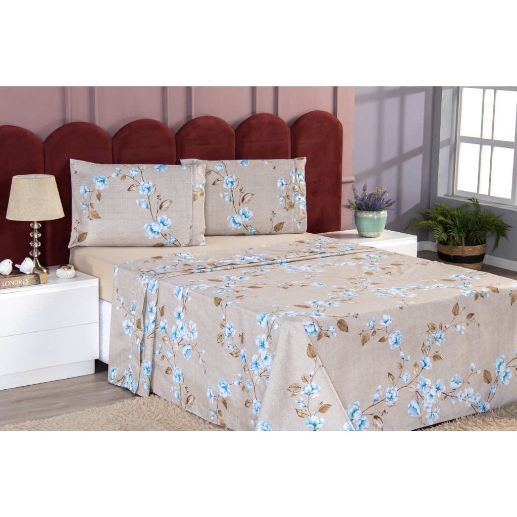 Lencol Roupa de Cama Queen 400 Fios 3Pcs Toque Acetinado 100