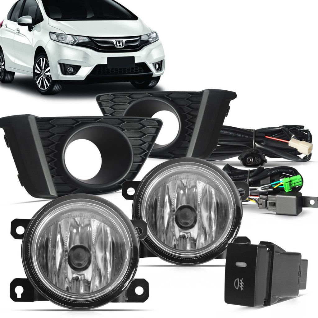 Kit Farol De Milha Honda Fit 2015 2016 2017 com Molduras e Botão Modelo ...