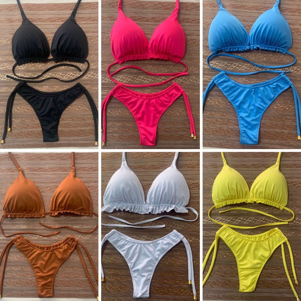 Biquini Fio Dental Cortininha c/ Bojo Calcinha Ajustavel