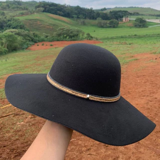 Kit Chapéu de Feltro Cata Ovo Preto Masculino + Bandinha de Chapéu Strass Varias Cores!!