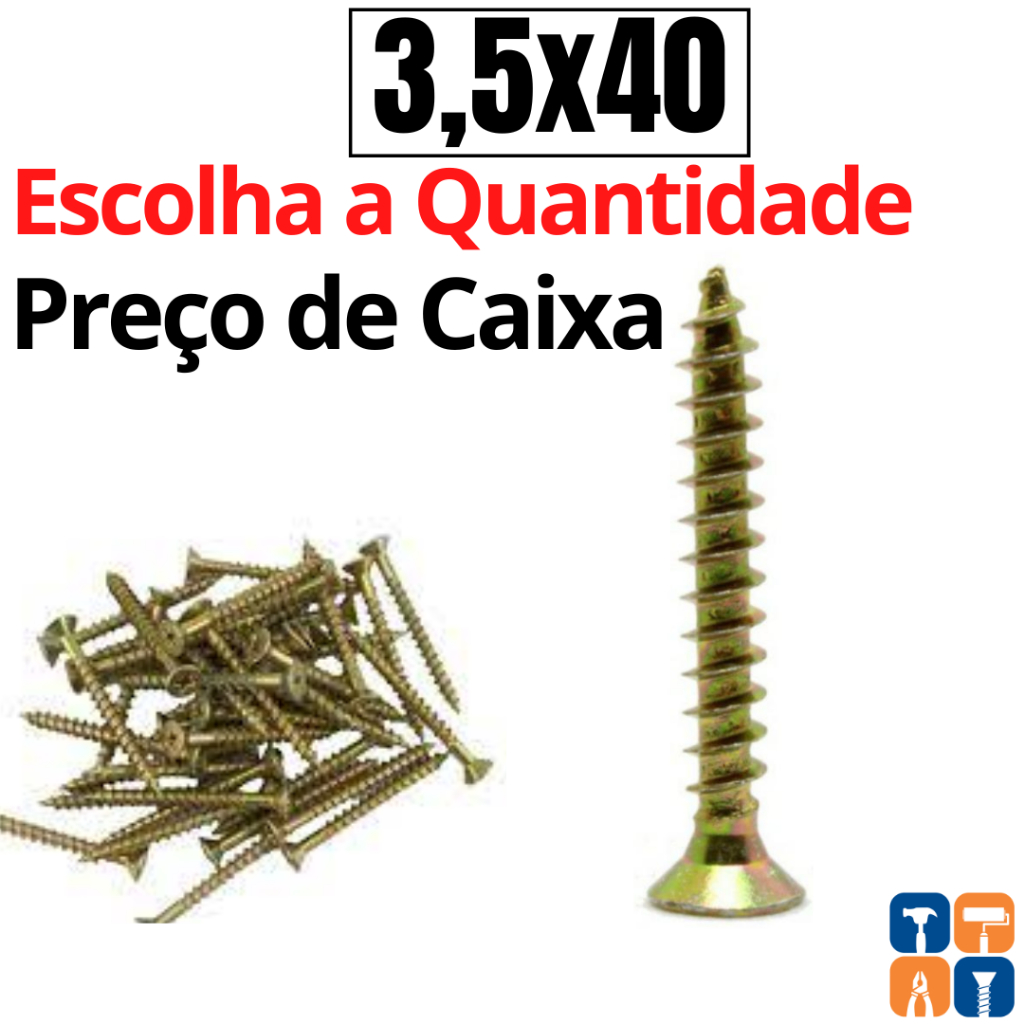 Parafuso 3,5x40 Phillips Caixa com 500 ou Fracionado Parafuso 3.5 X 40 para Madeira Móveis MDF Chipboard Rosca Soberba Parafuso 3,5 x 40