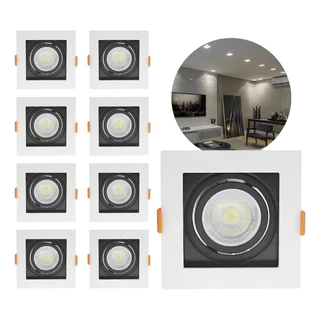 Kit 10 Spot De Embutir Recuado Completo Com Lampada Led Dicroica MR16 Led 36°Soquete Gu10 Spot 360°