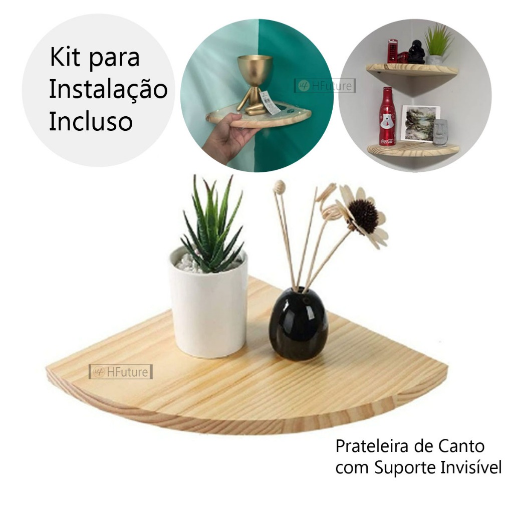 Prateleira de Canto Madeira Cantoneira Pinus 40X40 Decoração Estante De Parede Sala Quarto Cozinha