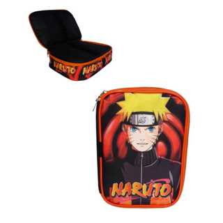 Estojo Escolar Infantil Duplo Naruto Akatsuki Nuvens Preto Grande