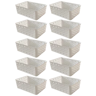 Kit 10 Cestos Organizadores Colorido Multiuso Médio Empilhável Gaveta Armário Lavanderia 19x14x6,5