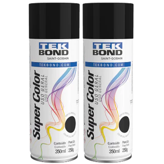2 Tinta Spray Preto Fosco Super Color Uso Geral 350ml/250g Tek Bond