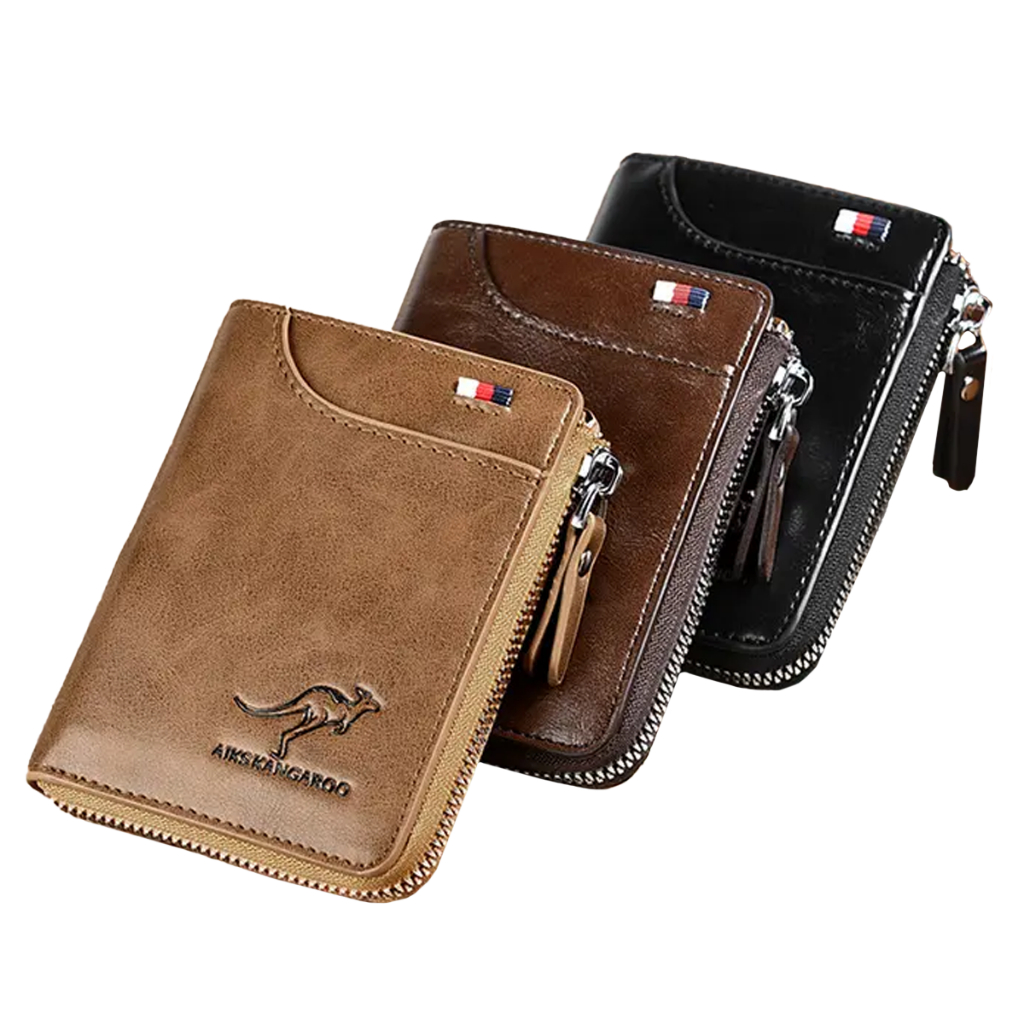 Carteira Masculina Aiks Kangaroo de Couro PU com Zíper e Proteção RFID