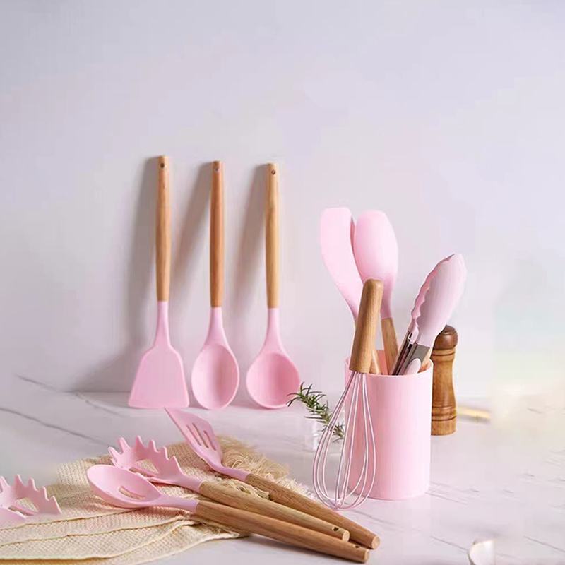 Matougui Jogo Kit Colheres de silicone cabo de madeira 12 peças utensílios cozinha