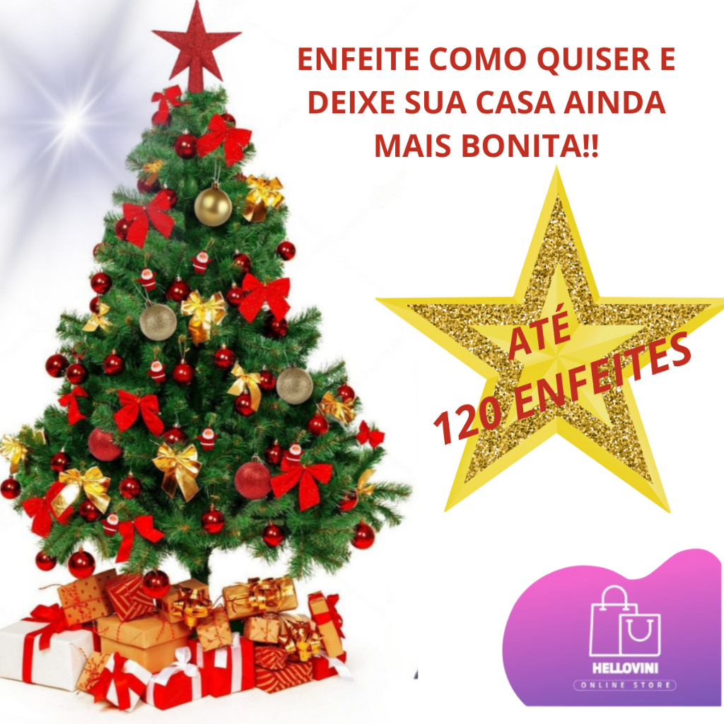 Arvore Natal Decorada Completa Com 120 Enfeites Pisca Pisca 90 CM 120CM 150CM PINHEIRINHO PREMIUM