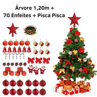 Árvore De Natal Completa Decorada Dourada Pronta P Uso 70cm