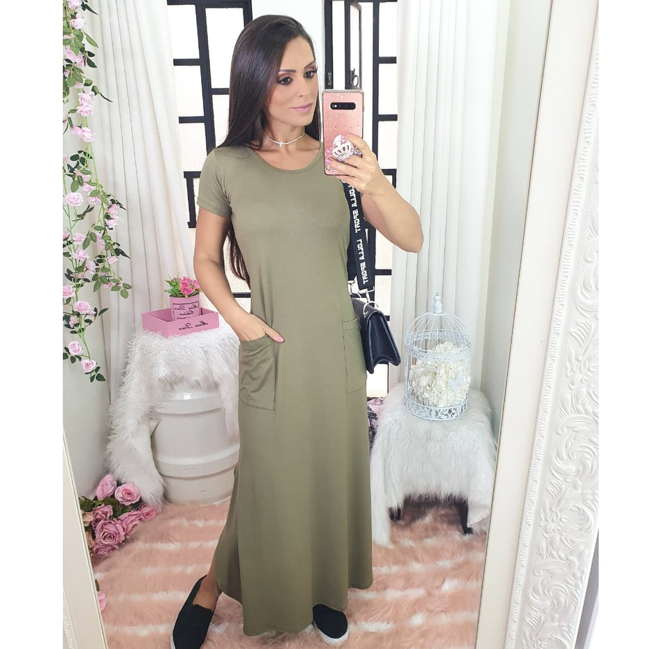 Vestido longo de malha com hot sale fenda lateral