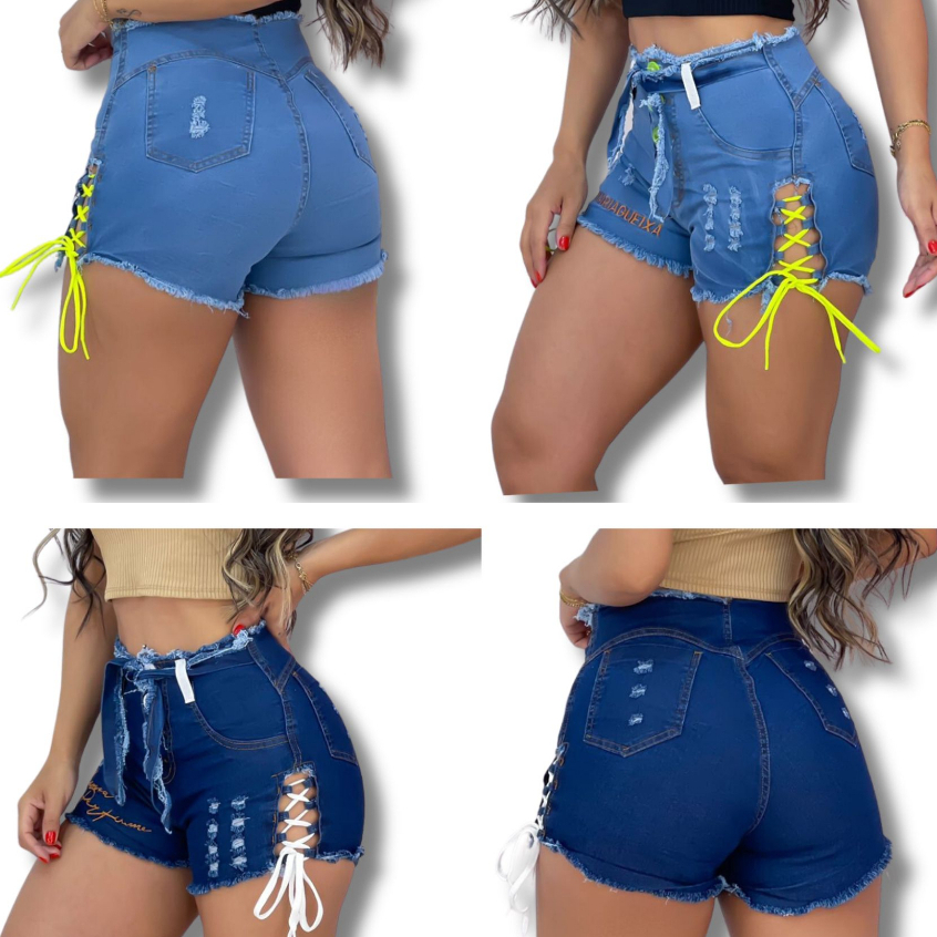 Short jeans best sale trançado na lateral