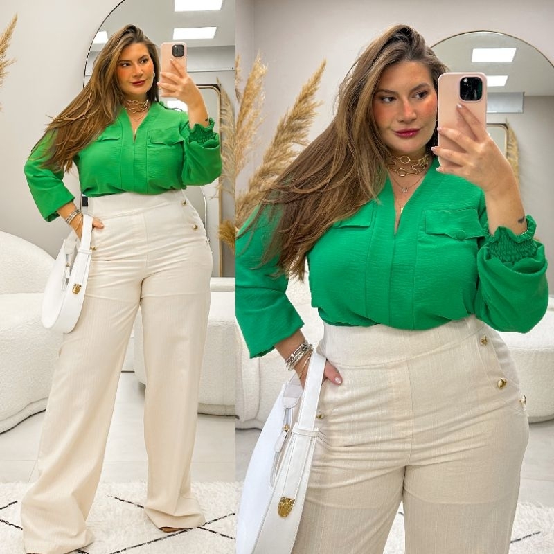 Calça Plus Size Feminina Sarja Reta Preta