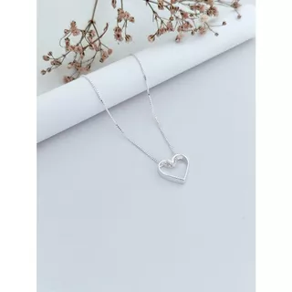 Colar Prata 925 Original Coração Vazado - 12mm
