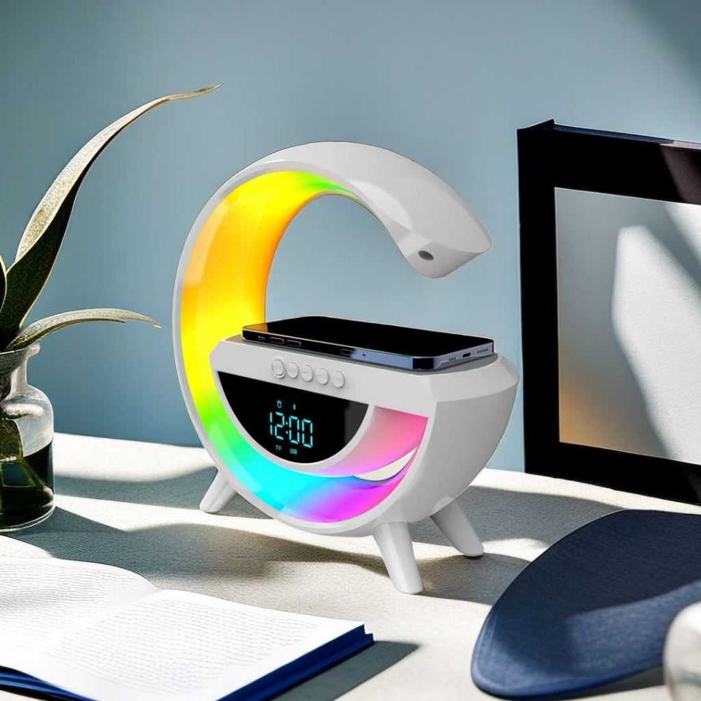 Caixa De Som G-Speaker Led Luminária Bluetooth Carregador Sem Fio Lâmpada De Mesa Alarme Relógio