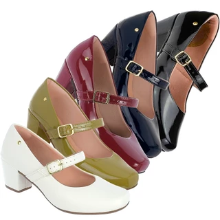 Sapato Boneca Verniz Salto Bloco Conforto Adulto Com Fivela Feminino Sapato Feminino Verde Vermelho Azul Marinho Preto Nude Sapatilha Boneca