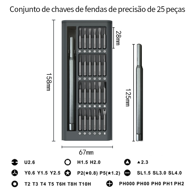 Chave de fenda manual 25 em 1 com cabeça de sucção magnética Ferramenta de reparo Cortador 25 em 1