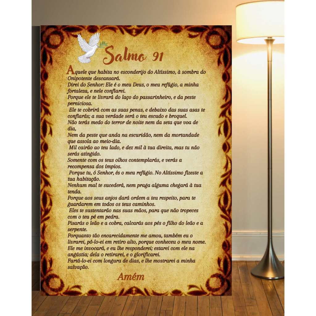 Quadro Decorativo Salmo 91 Parede Resinado 25x30