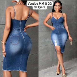VESTIDO TUBINHO MIDI JEANS COM LYCRA SUPER LANÇAMENTO