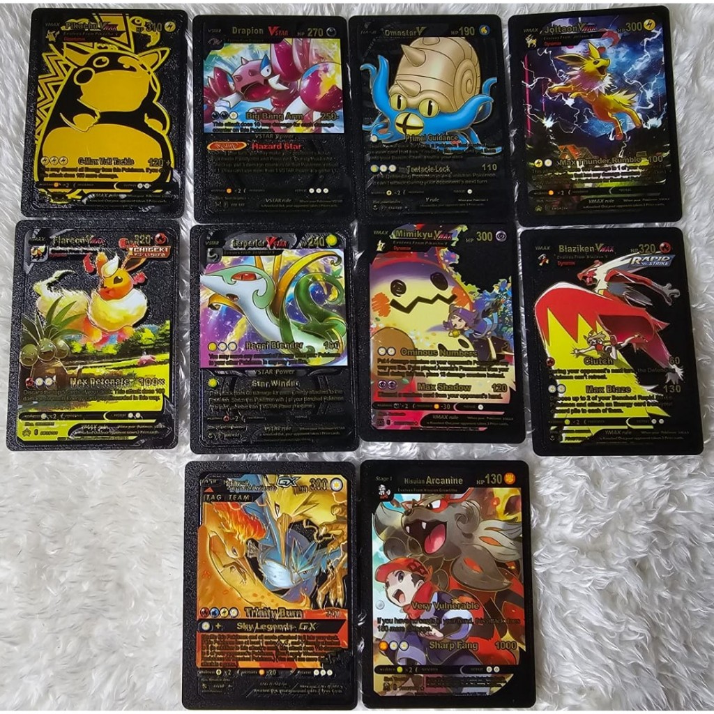 Cartas Pokemon, 110 cartas Pokemon: 55 douradas, 55 pretas, cartas Pokemon  PVC