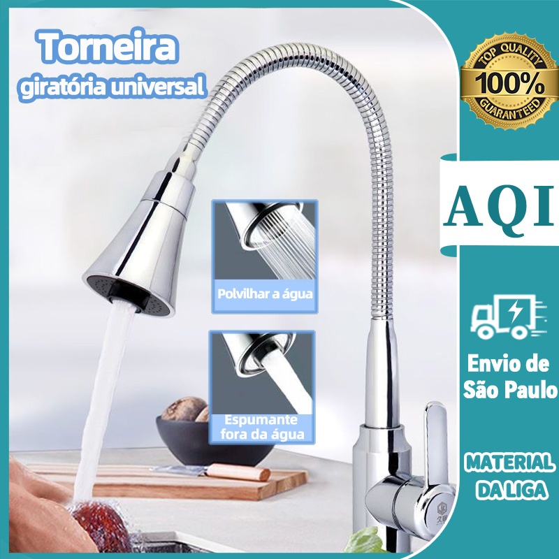 Torneira Cozinha Gourmet Mesa Bancada C/ Bica Flexível 2 Jatos 1/4