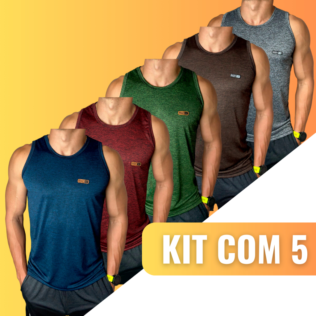 Kit 5 Regata Masculina Camiseta Sem Manga Malha Fria Dry Blusa Treino Academia