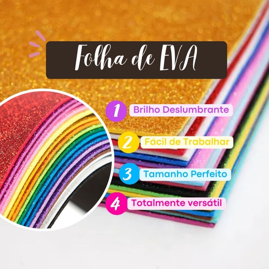 Placas De EVA com Glitter 40x60 - Kit com 05 Folhas (Colorido ...