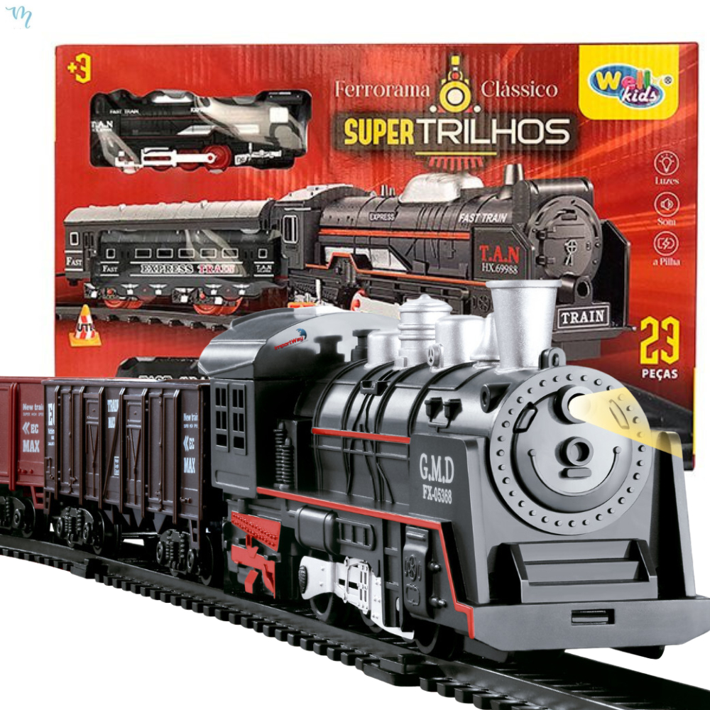 Brinquedos Trem de Brinquedo Com Trilhos 3 Vagões 15 Trilhos Com Som e ...