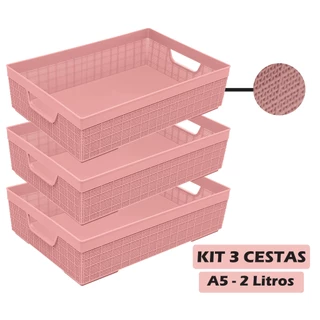 Kit 3 Cesta Organizadora A5 Multiuso 2l Reforçada Jaguar Banheiro Geladeira Armario Cozinha Caixa