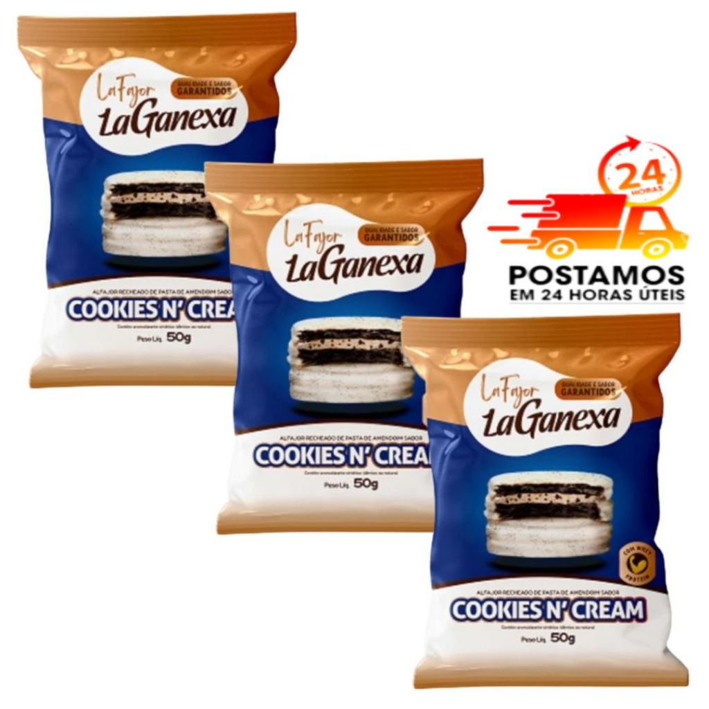 Kit Alfajor 3 unidades Biscoito La Fajor com Pasta de Amendoim Cookies La Ganexa C/ Whey Protein Zero Glúten