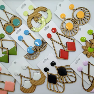 Kit 40 Pares Brincos Resina em Madeira Mdf Grande Sortidos, Femininos atacado revenda.
