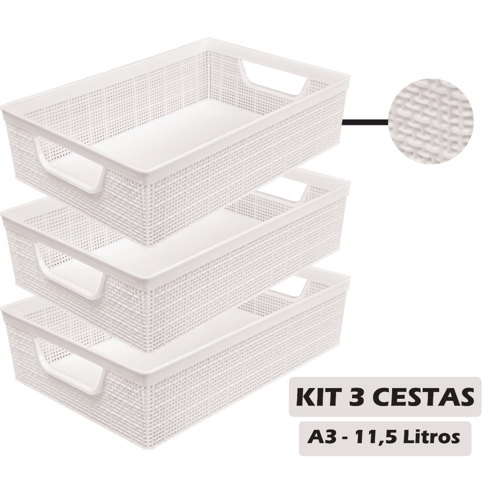 Kit 3 Cesta Organizadora A5 Multiuso 2l Reforçada Jaguar Banheiro Geladeira Armario Cozinha Caixa